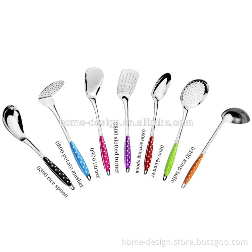 stainless steel kitchenware set with plastic colorful clamping handle